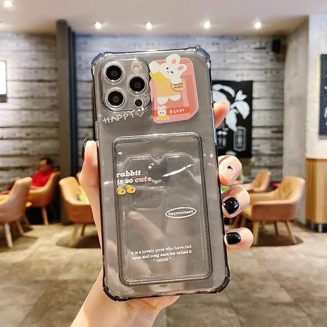 Cute Bear Cartoon Rabbit Shockproof Phone Case For Iphone 11 12 13 14 Pro Xs Max X Mini 7 8 6 Plus Soft Wallet Cover Card Holder