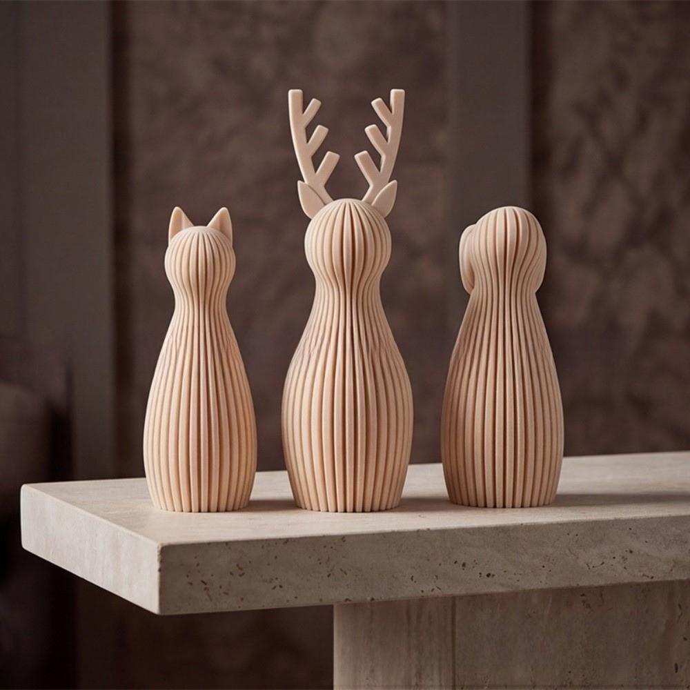 3D Printed Cat Statue Stripe Texture Pray Girl Sculpture Minimalist Tabletop Ornaments Home