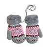 Coldproof Knitted Yarn Winter Gloves Full Finger Thickened Warm Children Mittens With Halter Gloves 3-6 Years Old