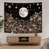 Enchanted Floral Night Sky Tapestry - Celestial Moon and Stars Wall Hanging for Bedroom and Living Room - Boho Nature Decor