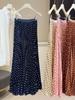 New Summer French Polka Dot High-Waist Pleated A-line Midi Skirt for Women