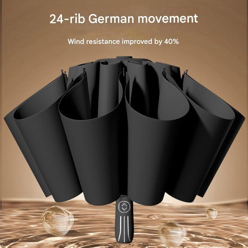 Fully Automatic Tri-fold Umbrella Enlarged Thickened Reinforced Wind Rain Resistant Black Vinyl Sun Protection Umbrella