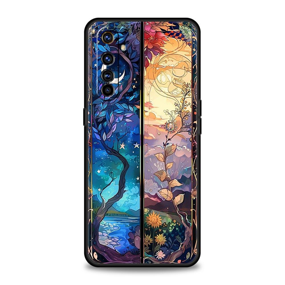 Beautiful Sun Moon Glass Case For Realme C67 C63 C55 C53 C35 C25 C21 GT 2 3 5 6 10 11 12 13 Pro Plus 5G Soft TPU Phone Cover Bag