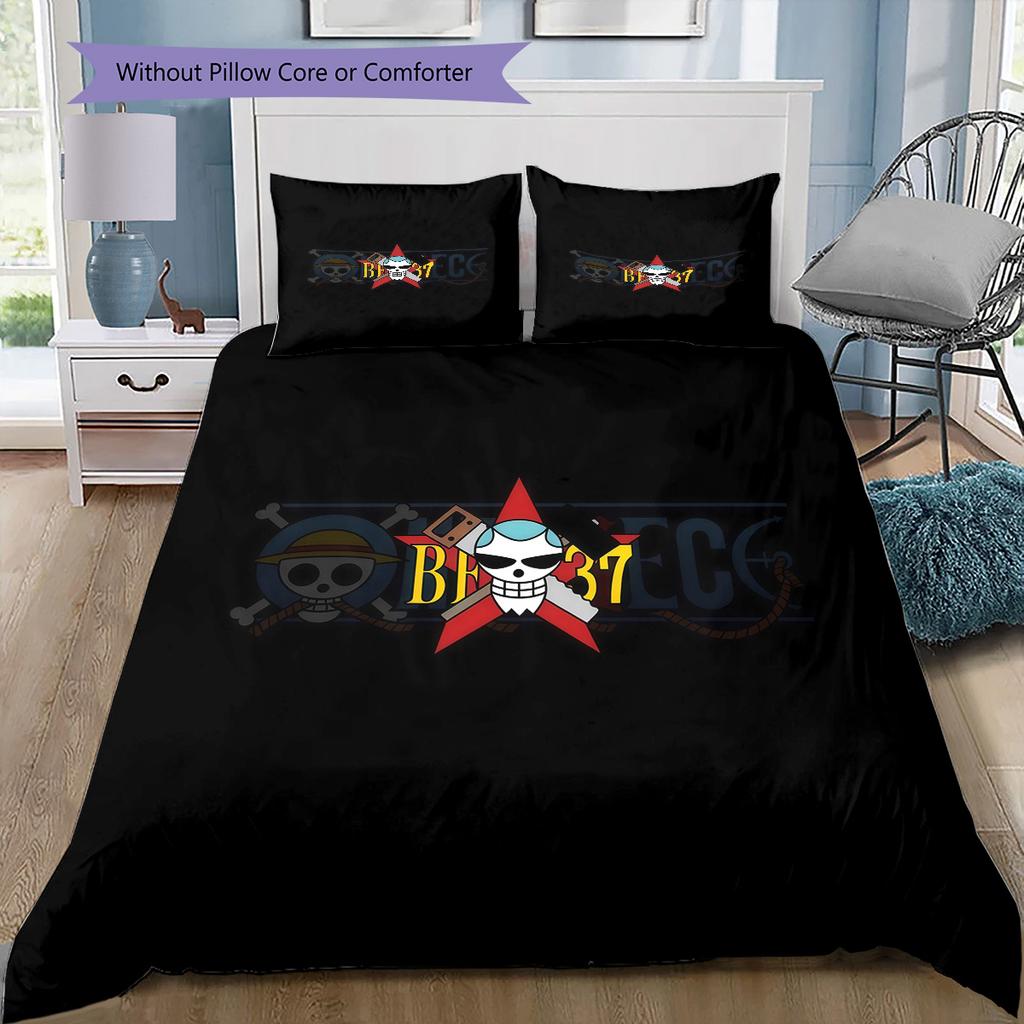 One Piece Logo Pattern Bedding Quilt Set Quilt Cover Pillowcase Home Birthday Gift(1 * Duvet Cover + 2 * Pillowcase, Without Core)