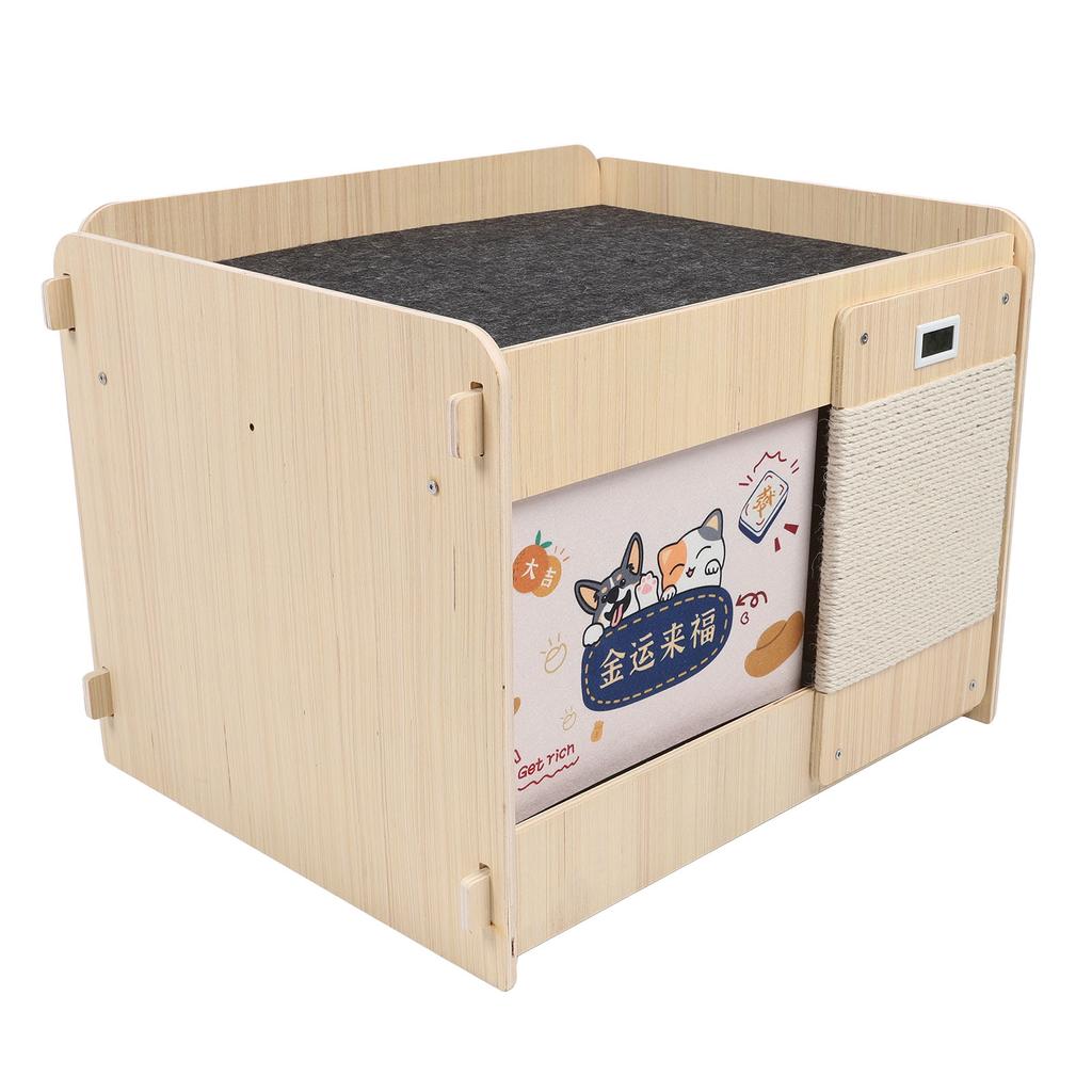Cooling Cat House Wooden LCD Temperature Display Outside Feral Cat Shelter with Crystal Ice Mat for