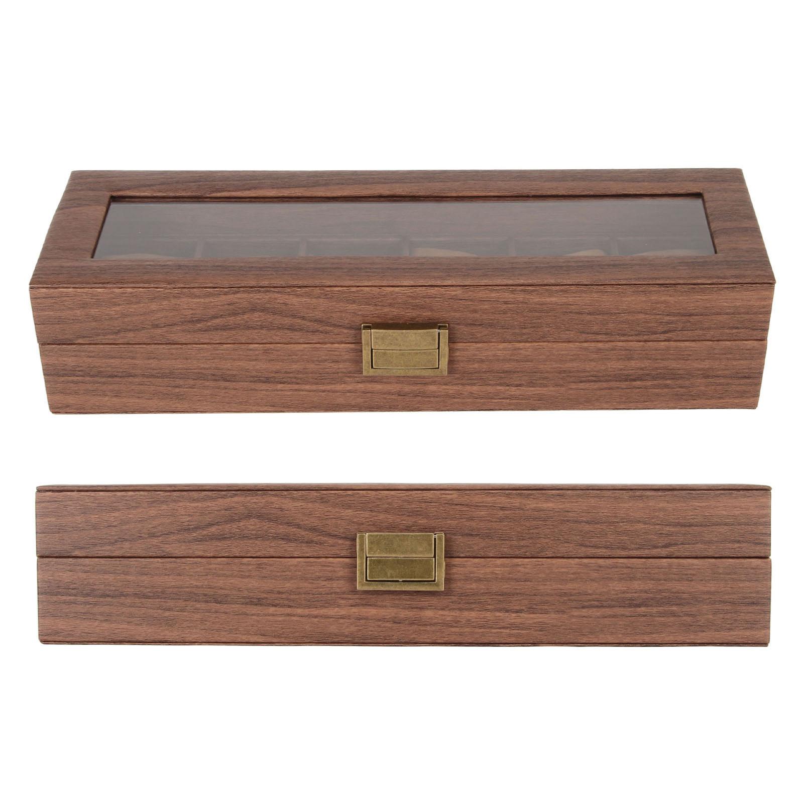 

Коробка для часов Мягкая съемная 6 отделений Большая вместимость Органайзер для часов Кейс со стеклянной крышкой для хранения и демонстрации 6 отделений