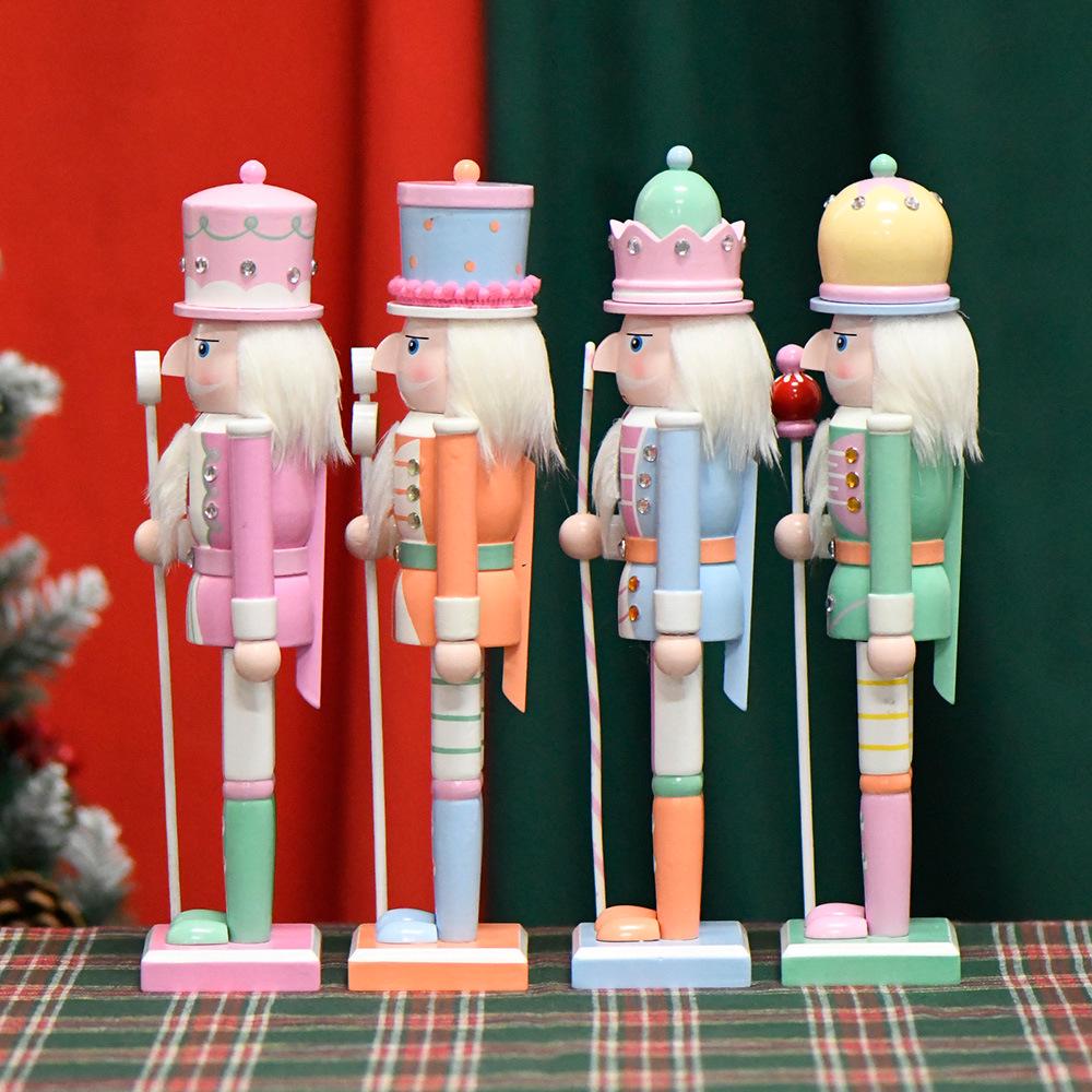 30cm European Wooden Nutcracker Ornament - Macaron Walnut Cracker Christmas Decoration.