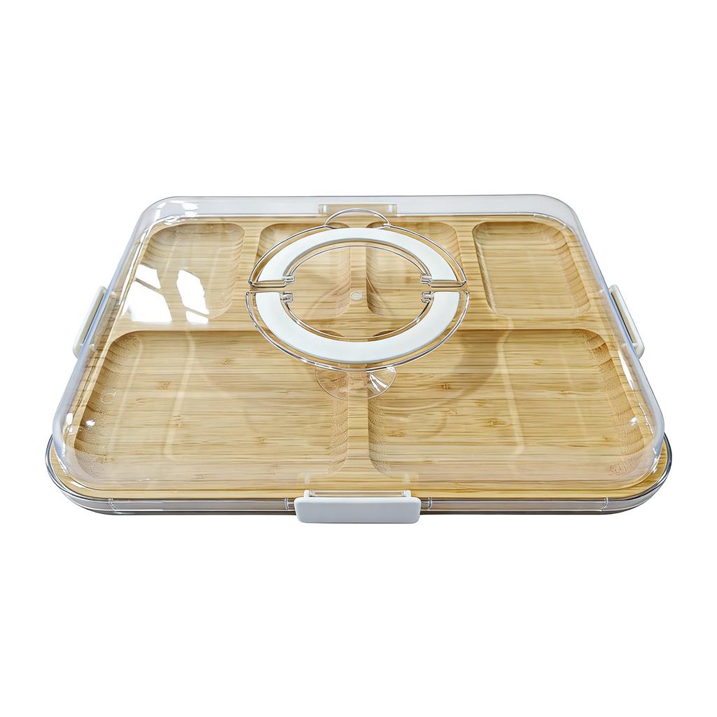 Bamboo Cheese Board With Compartment Outdoor Portable Snack Platter For Party Home