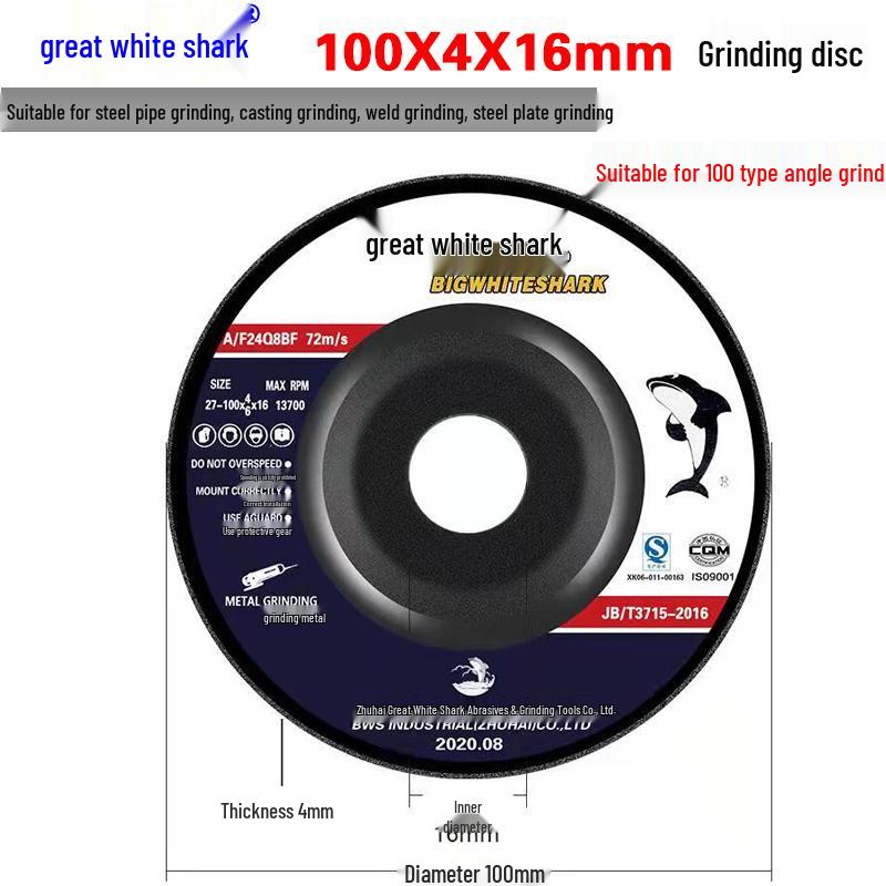 Big White Shark Type 100 Grinding Disc for Metal, Stainless Steel, and Cast Iron - 16 Hole Thickened Sanding Wheel for Angle Grinders
