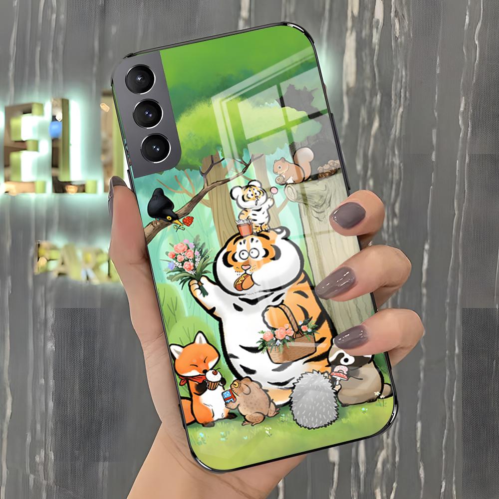Funny Fat Tiger Phone Case For Samsung S26 S25 Plus S20 S20 Plus S22 Ultra S23 FE S21 Plus S21 Ultra Glass Cover