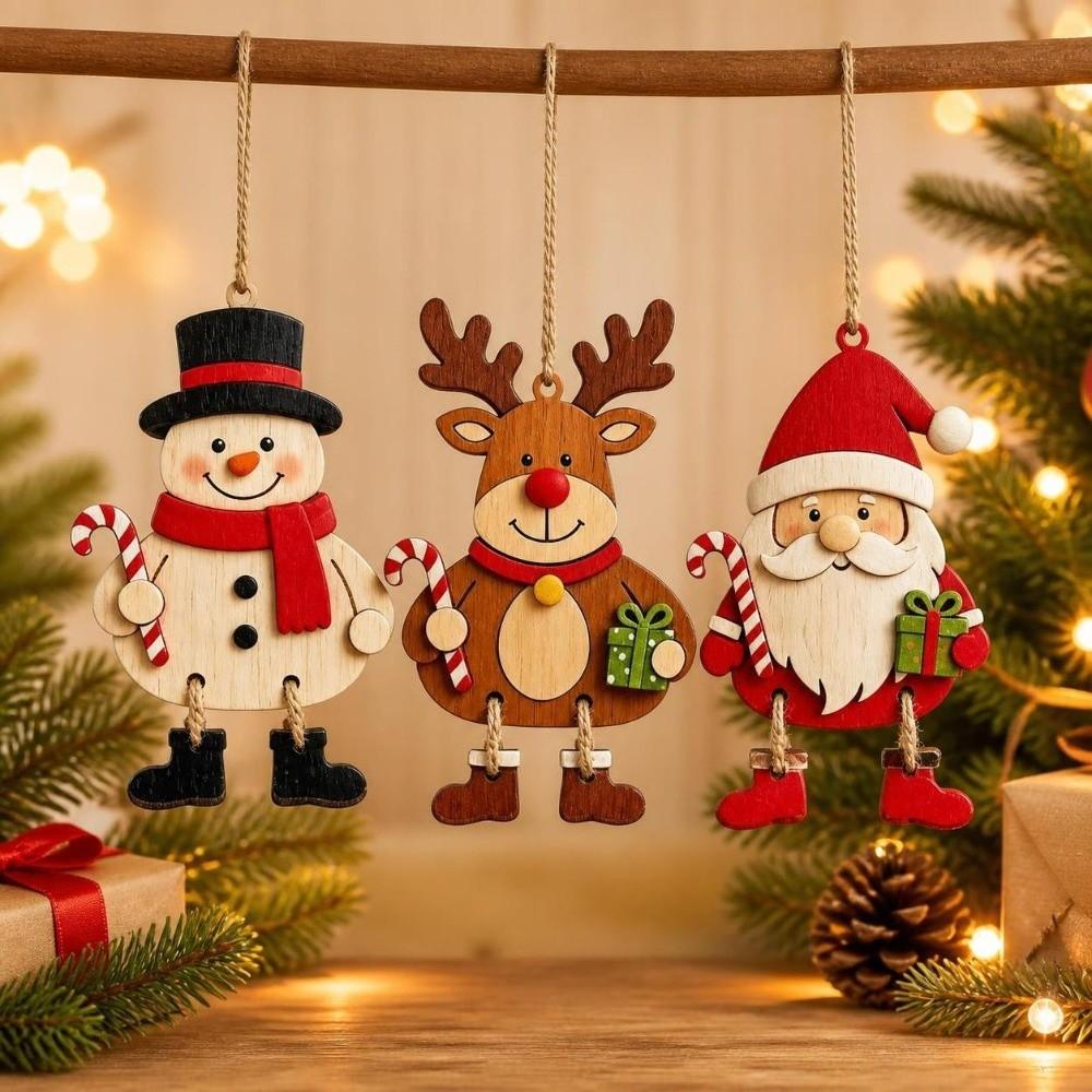 3 Pcs 2D Flat Christmas Tree Ornaments Wooden Christmas Decor Xmas Hanging Pendant Christmas Tree