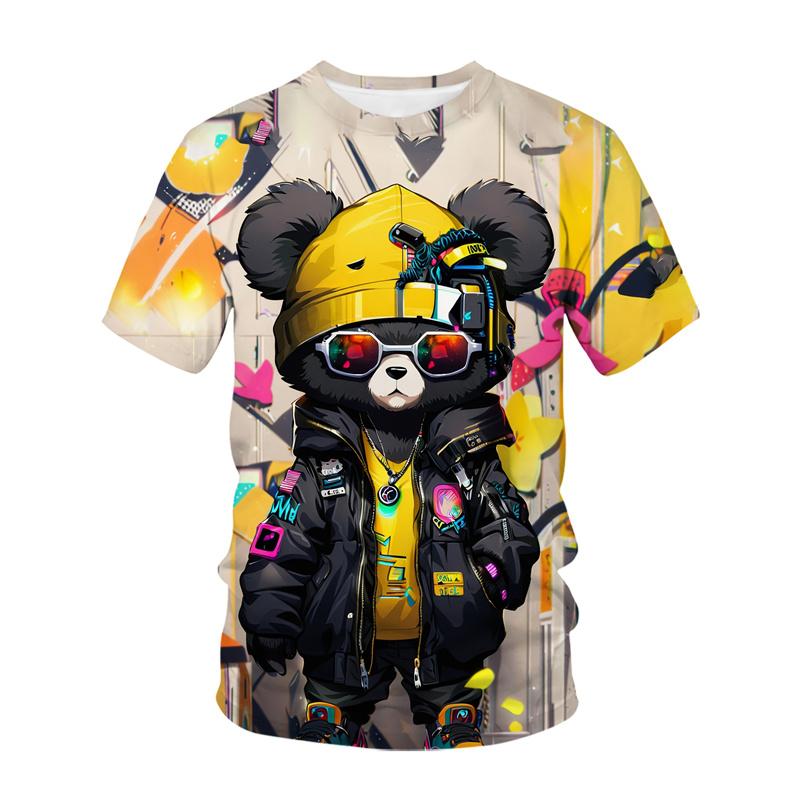 

Cute Bear Graphic Men s T Shirt 3D Printed Animal Pets Short Sleeve Cool Loose T-Shirt Kids Fashion Casual Summer Tees Tops S