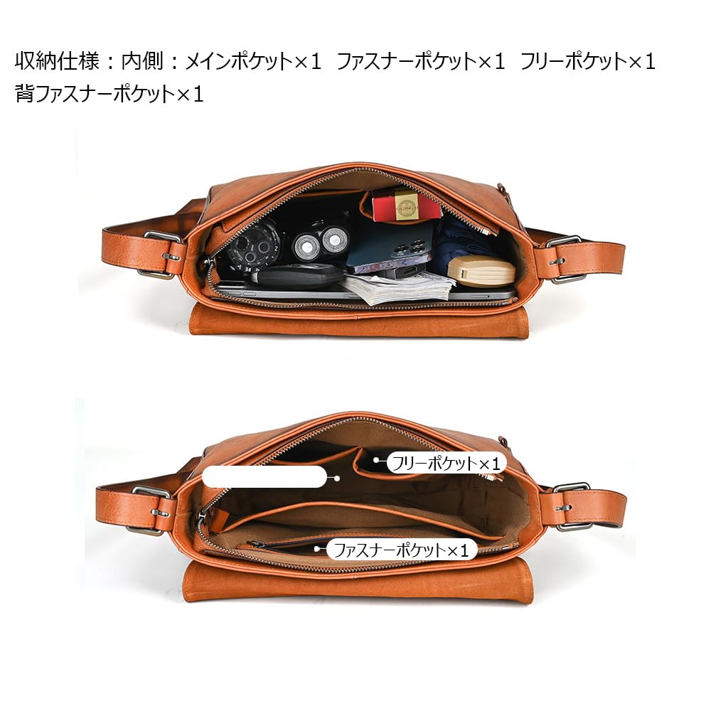 Whatna Antique-Style Tanned Natural Cowhide Leather Shoulder Bag for Men, Crossbody Bag, Chest Bag, Fits iPad 10.5, Genuine Leather, Small Business