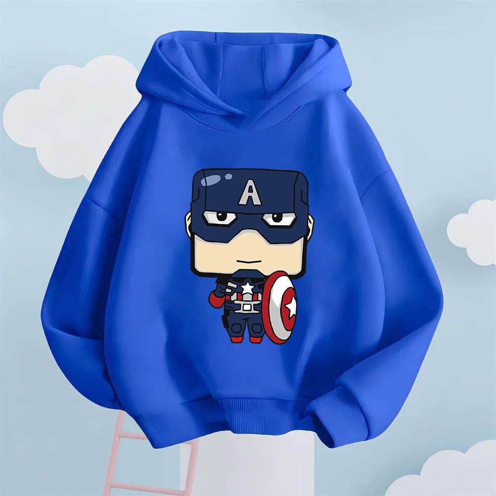 Kids Cute Marvel Avengers Alliance Captain America Cartoon Pattern Children's Hooded Sweatshirt Autumn/Winter Comfortable Style