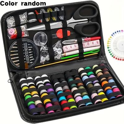 Seamstress Tool Kit, Home and Travel, Sewing Set - Portable, Knitting Supplies, Black Storage Bag, Colorful Thread, Sewing Machine Needle