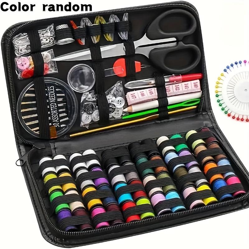 Set de instrumente pentru croitoreasă, Acasă și călătorie, Set de cusut - Portabil, Accesorii de tricotat, Geantă de depozitare neagră, Ață colorată, Ac de mașină de cusut