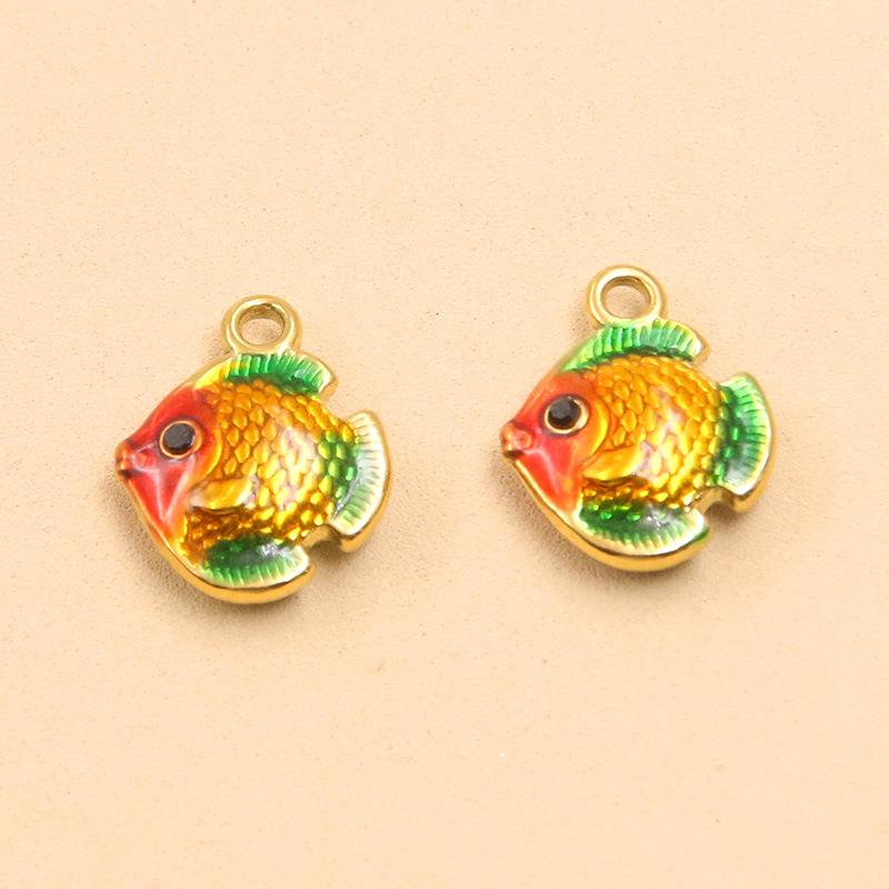9 Styles Stainless Steel 18K Gold Colorful Enamel Ocean Series Fish Pendant DIY Necklace Bracelet Charms