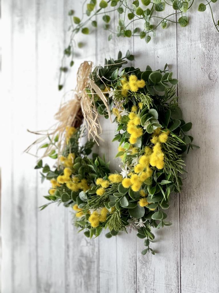 Mimosa Spring Wreath Artificial Flower Natural Wreath W25cm X H25cm X 7cm Mimosa Spring Wreath Lulu's Size Lulu's-2096