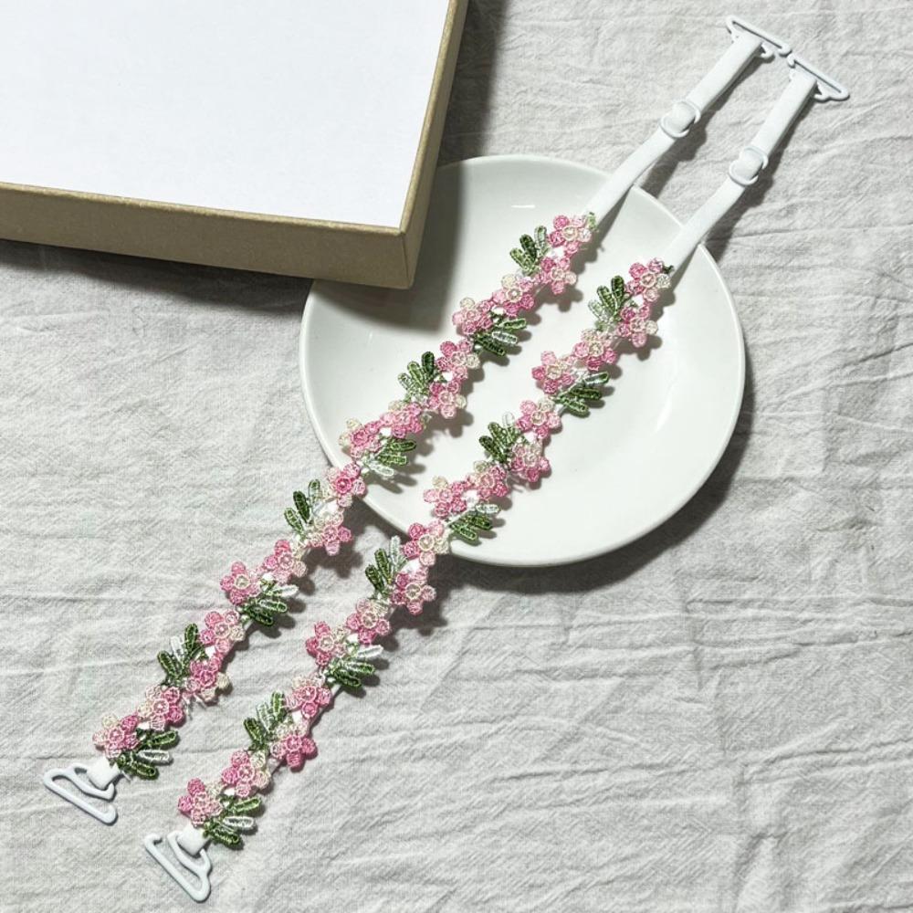 

1pair Creative Lace Flower Floral Bra Straps Anti-slip Elastic Floral Shoulder Belts Adjustable Gift Lingerie Strap Belt Women One Size рожевий