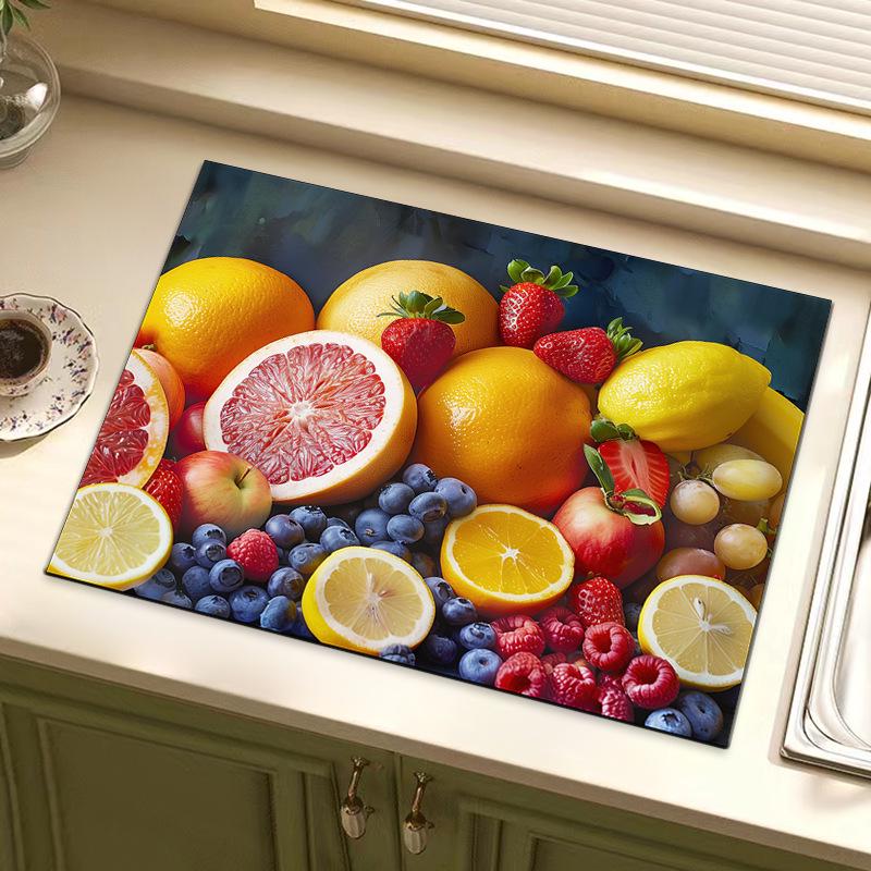 Diatom Mud Absorbent Non-Slip Countertop Pad for Kitchen & Coffee Machine - Stylish Fruit Design, Heat Insulation, Water Control