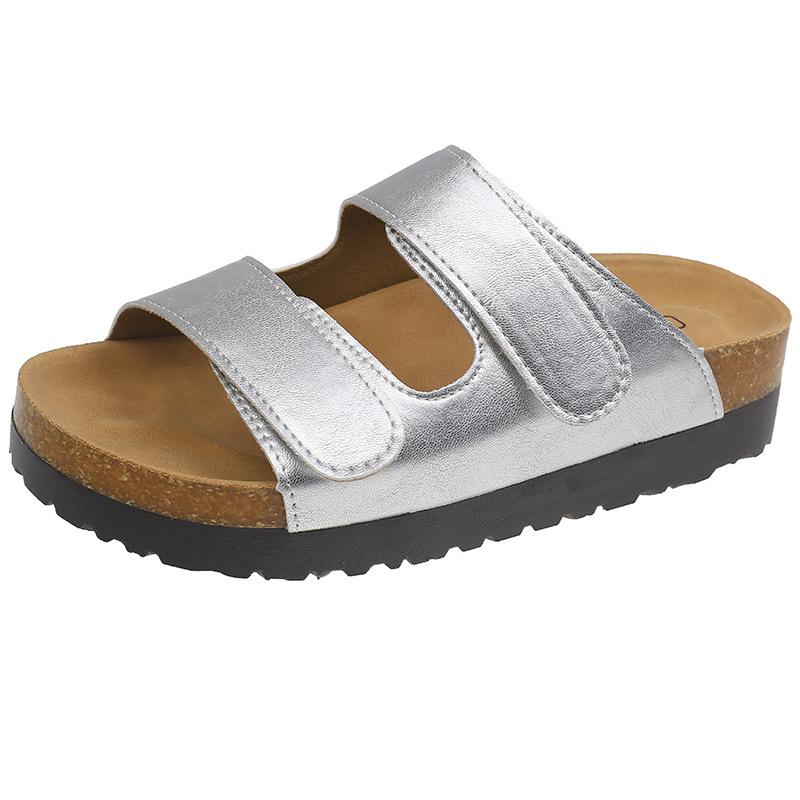 Velcro thick-soled slippers women's summer wear flat-bottomed Boken ugly cool slippers tide