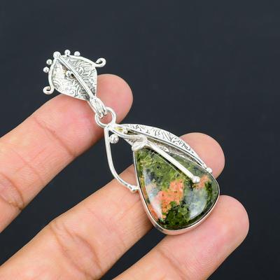 Natural Unakite Gemstone Pendant 925 Sterling Silver Indian Jewelry For Women