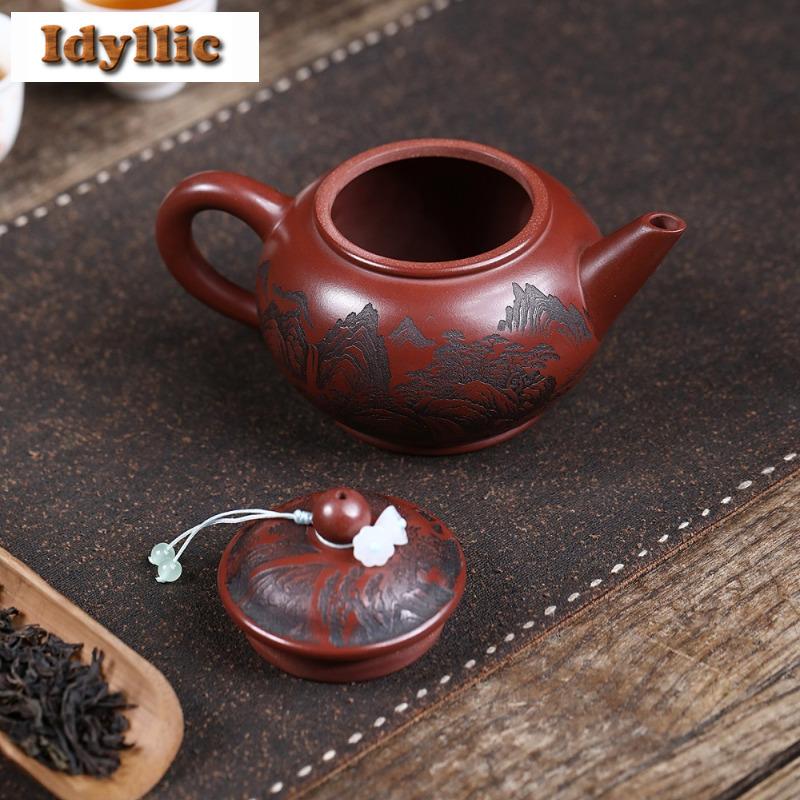 230ml Yixing Purple Clay Teapots Handmade View Hills Pot Raw Ore Dragon's Blood Sand Tea Infuser Kettle Zisha Tea Set Collection
