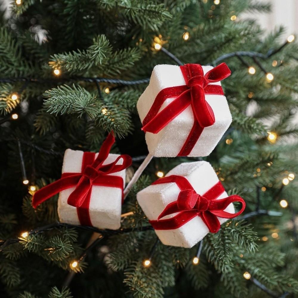 45cm Christmas Gift Box Branches Handmade Flower Arrangement Foam Hanging Gift Box Decorative Realistic Christmas Velvet Stem