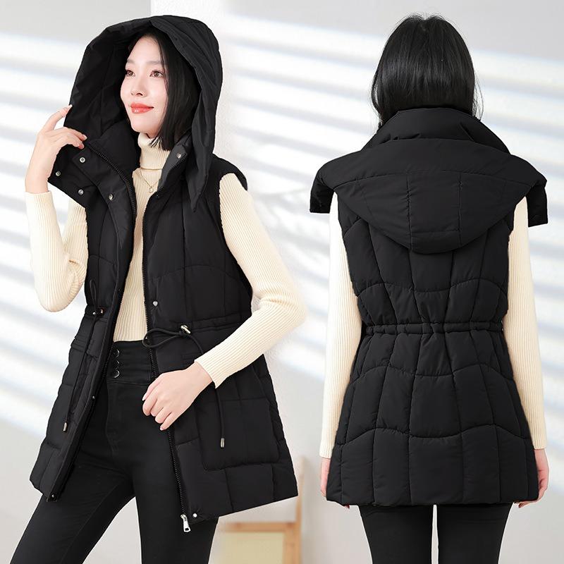 Autumn and winter fashion new waist medium and long down cotton vest large pocket thickened vest vest jacket