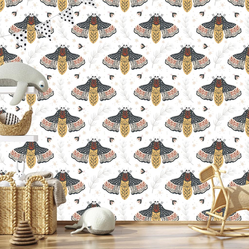 Rainbows and Butterflies Boho Wallpaper White, Gray and Graphite 50x1000