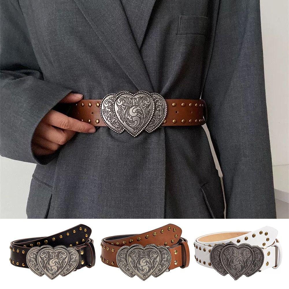 

Heart Solid Gothic Punk Rivet Belts Y2k Waist Bands For Men Women чорний