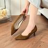 Fashion Women Stiletto Heels Handmade Suede 3-5cm Pointed Toe Autumn Winter Fashion Camellia Pumps New Arrival