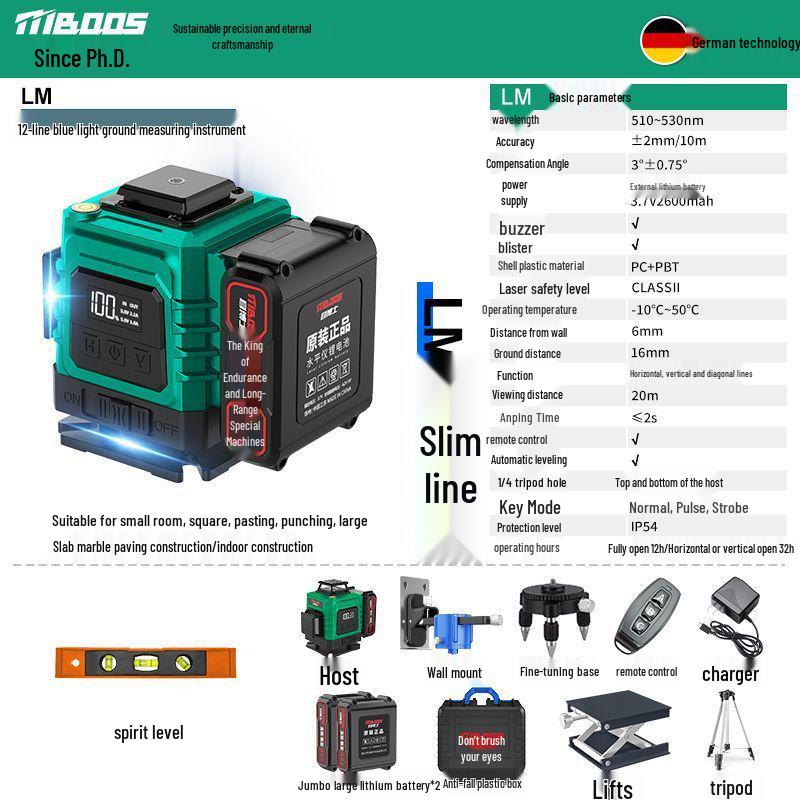 12-Line Green Infrared Laser Level: Wall-Mounted, Floor, Outdoor Automatic Leveling Tool