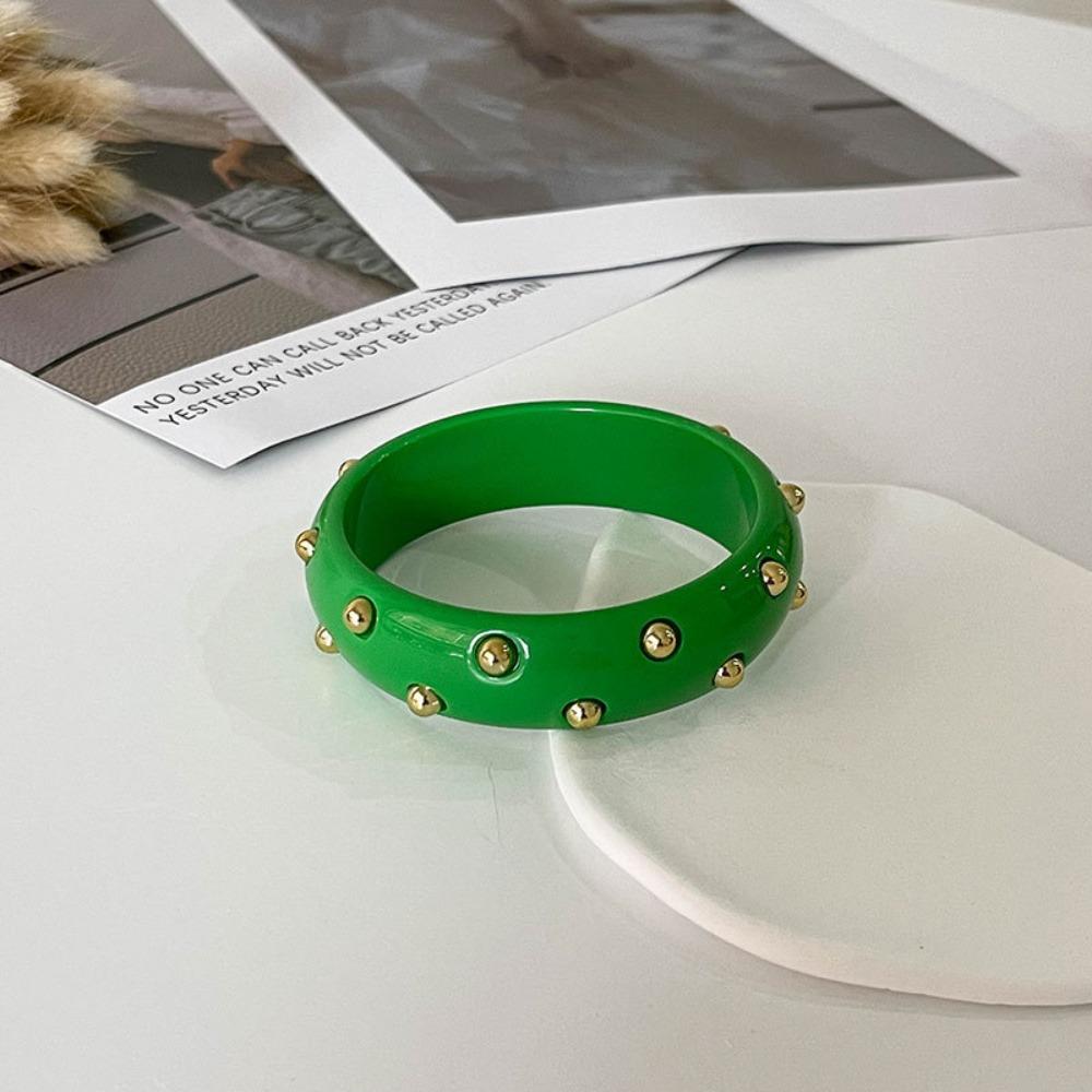 Vintage Resin Bangle Punk Style Wide Bangle Metal Point Acrylic Bracelet  Women Accessories