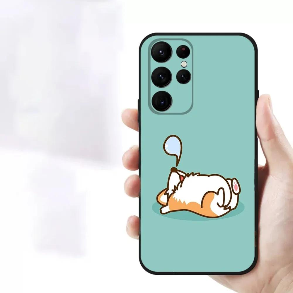 Süßer Corgi Welpe   Handyhülle Für Samsung S23,23,22,30,21,10,9,Note20 Ultra,Lite,Ultra,5G,Plus,FE,Schwarze Weiche Hülle