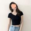 Double V-Neck Sweetheart High-Waist Crop Top - Short-Sleeved, Backless, Casual Versatile T-Shirt