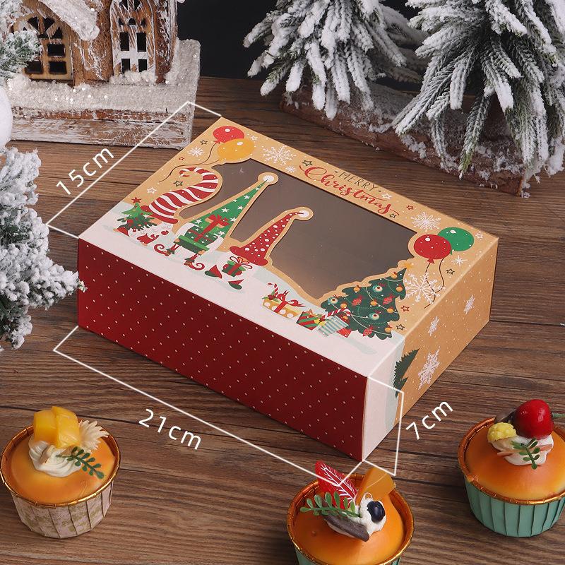 

5pcs Christmas Cake Gift Box Rectangular Clear Window Candy Cookies Bag Kraft Paper Thicken Bakery Treat Boxes Navidad Decor As Shown