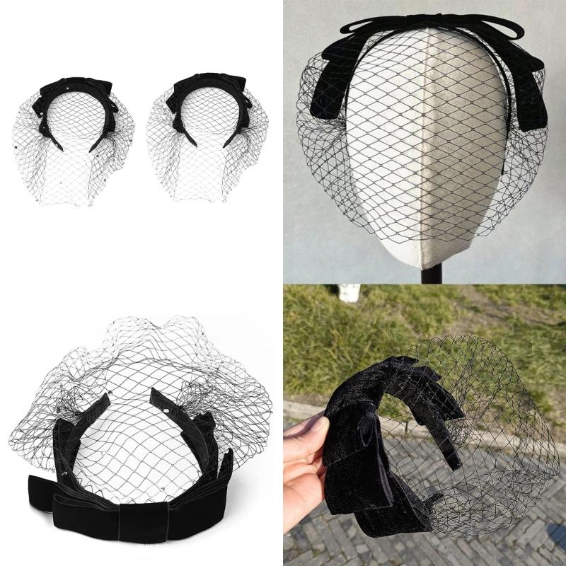 Unique Black Veil Mesh Veil Headbands 1920s Fascinator Headpiece Birdcage Veil Hair Decors For Bridal Halloween Parties