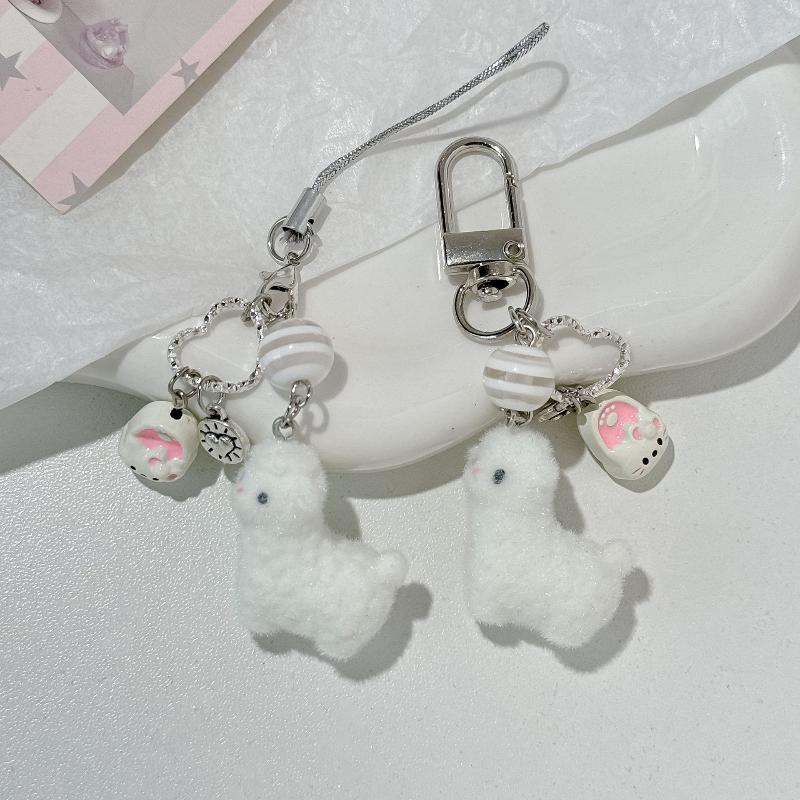 Cute Cartoon Lovely Animal Flocking Alpaca Keychain Pendant Backpack Ornament Bag Pendant Lanyard Phone Chain Girl Gift Keyring