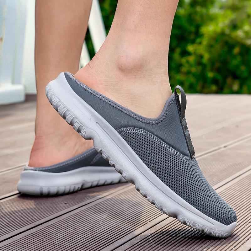 36-46 Unisex Slippers Men's Half Slippers Mesh Meter-breathable Men's Black Mueller Shoes