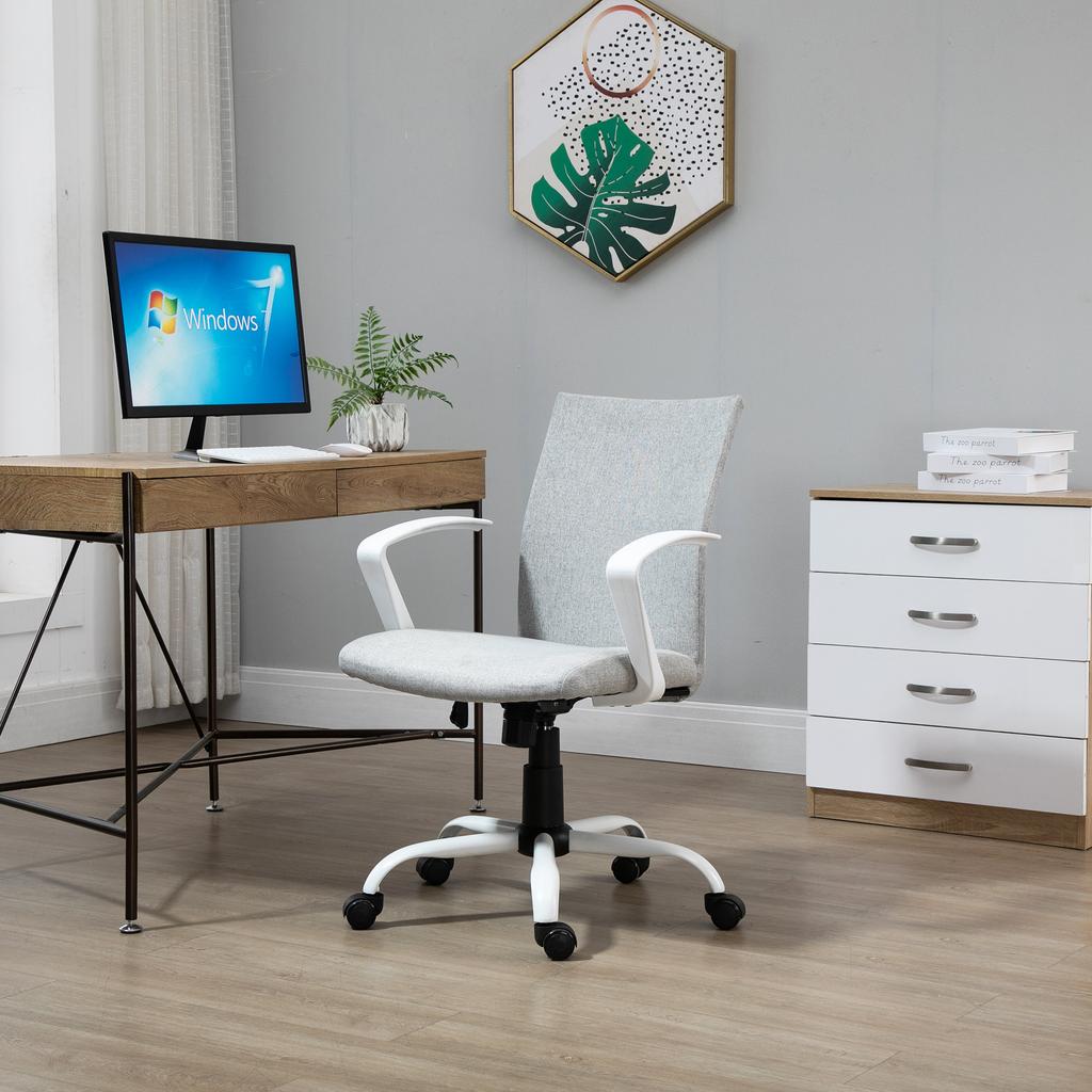 Ergonomic Rocking Office Chair, Swivel Study Chair, Desk Armchair with Adjustable Height in Fabric, 61x61x89-99 cm, Light Grey