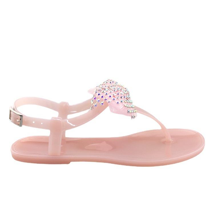Sandales Cristal Noué Tissu Diamant Coloré Été Chaussures Plates Femmes Plage PVC Blanc