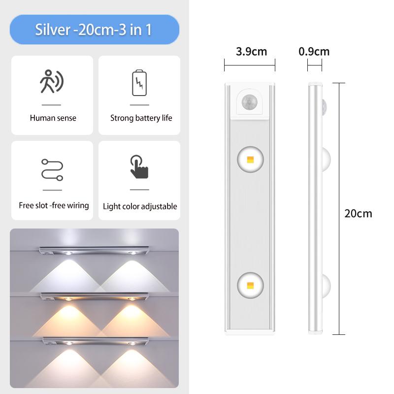 Aluminum Motion Sensor Light USB Wireless Night Light  Wine cooler Light For Kitchen Cabinet Bedroom Wardrobe Indoor Lighting