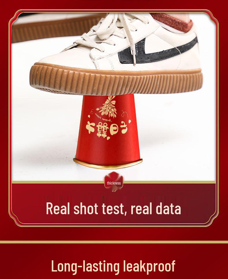 Luxurious Gold Thickened Disposable Wedding Cups - Elegant Red Tea Cups for Banquets & Household Use