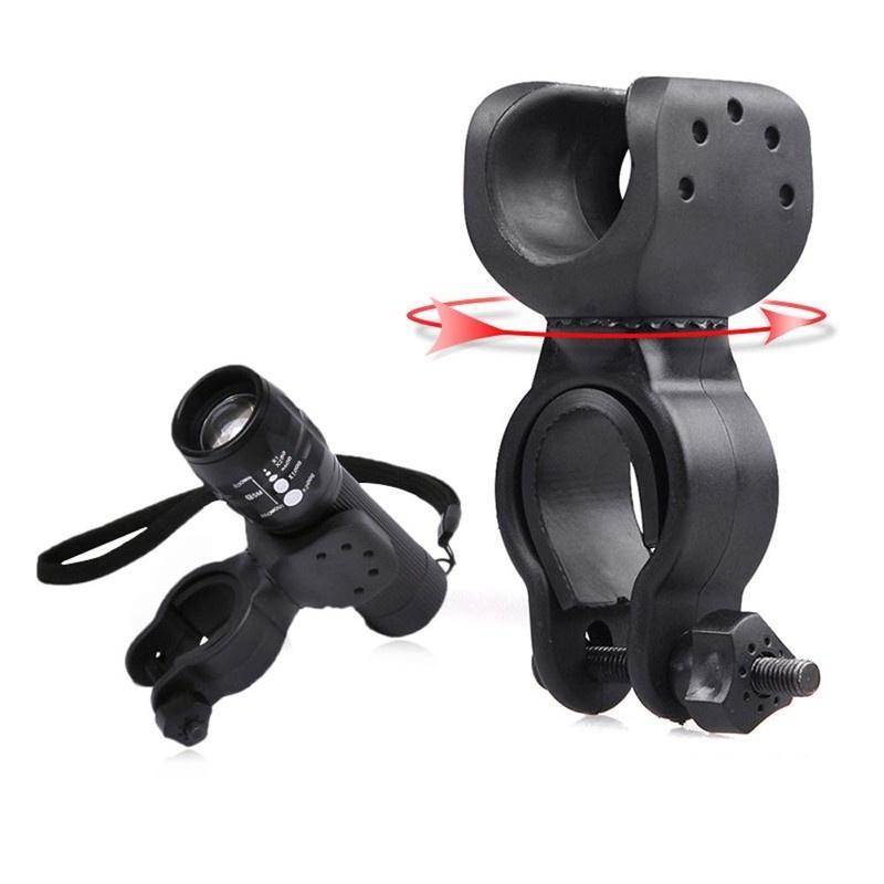 1pcs Torch Clip Mount Bicycle Front Light Bracket Flashlight Holder 360Rotation With Antiskid Rubber Waterproof Bike Accessories