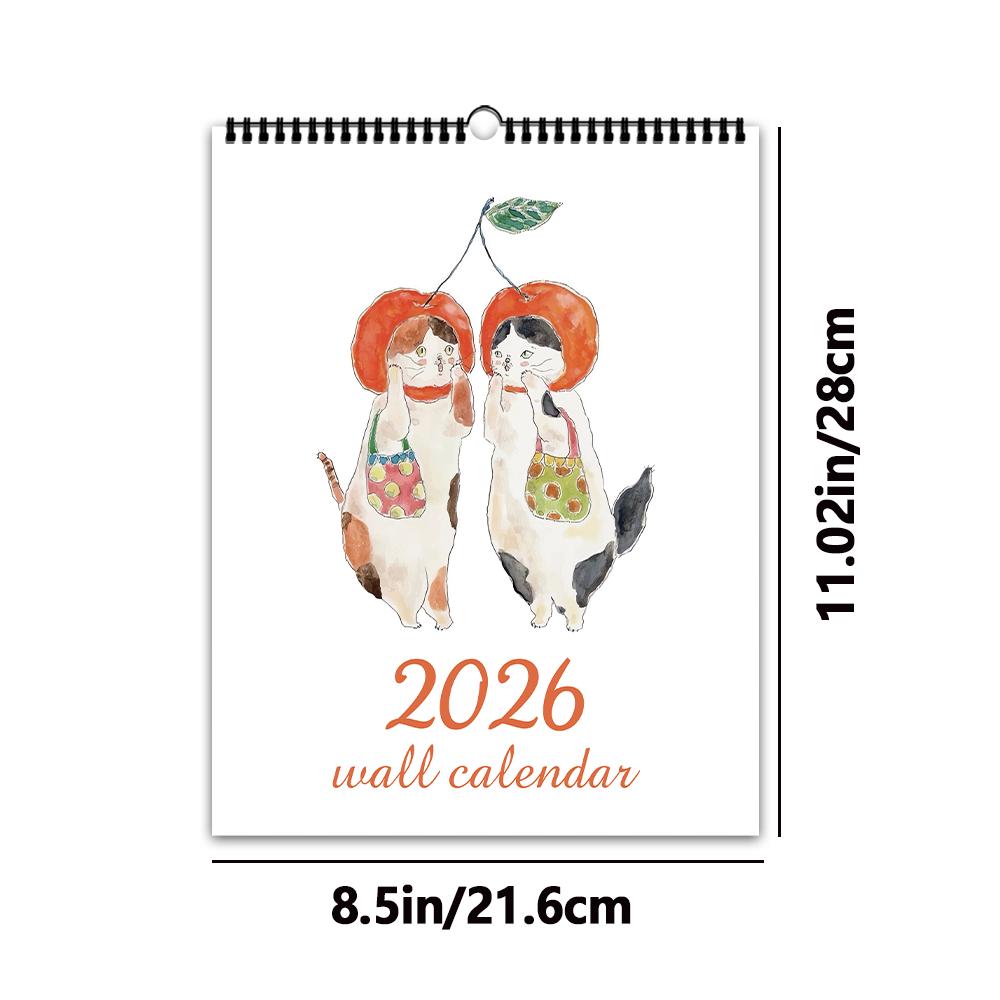 

1 шт. Настенный календарь на 2026 год, Милый дизайн с японскими кошками, Кошки-суши, Месячный план на 12 месяцев, Идеальный подарок на дни рождения и праздники