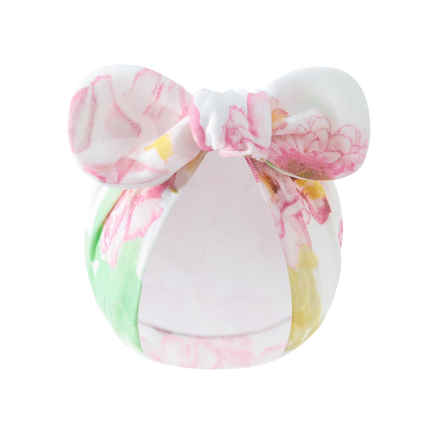 Newborn Baby Hat Solid Color & Cartoon Flower Bow Hat for 0-6 Months