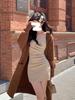 [Original practice] Small V-neck waist pleated dress for women's spring and autumn long-sleeved slim-fitting short hip wrap