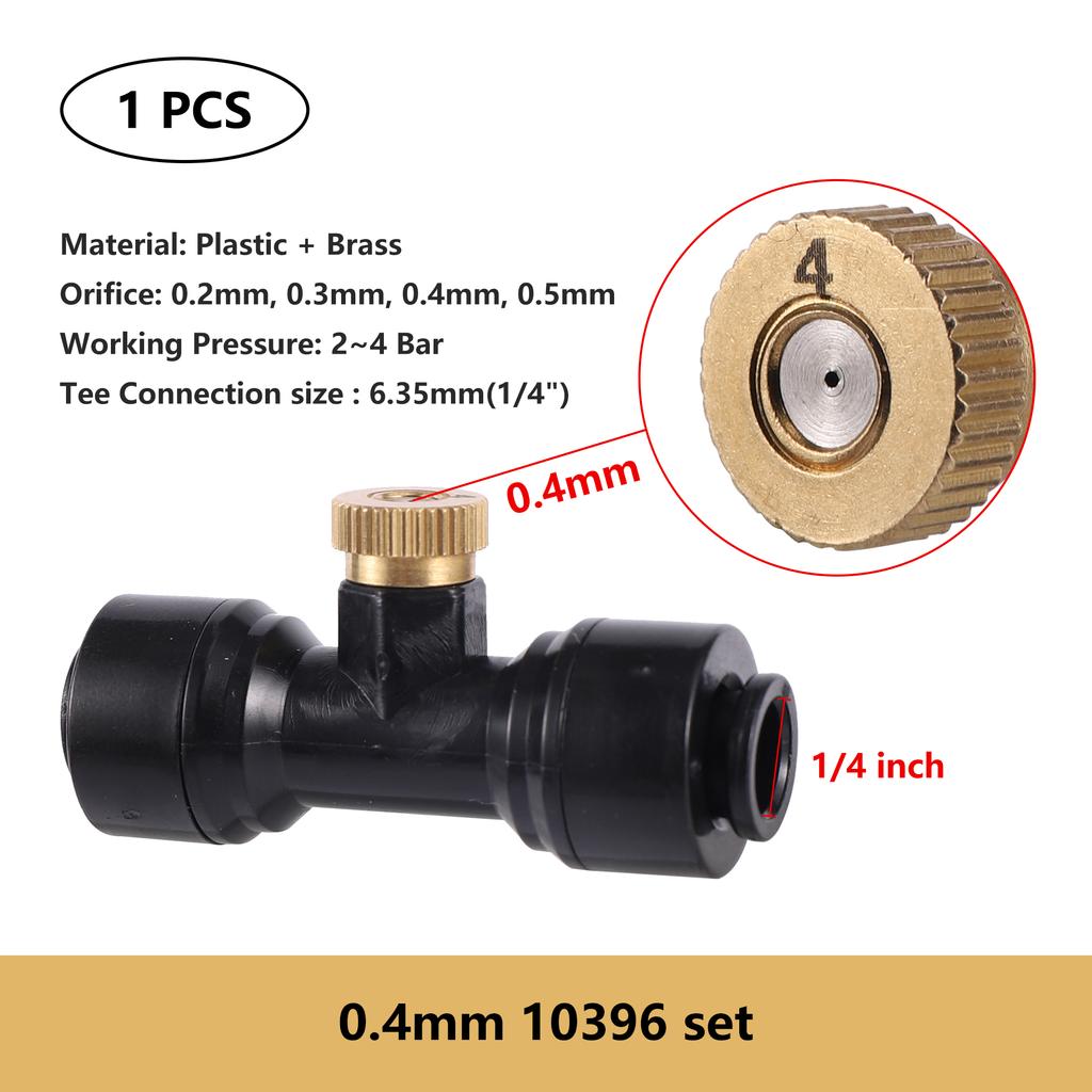 0.2/0.3/0.4/0.5mm Brass Spray Nozzle Atomizing Nozzle Kit for Cooling System 1/4" Tube Low Pressure Garden Yard Atomizing Nozzle