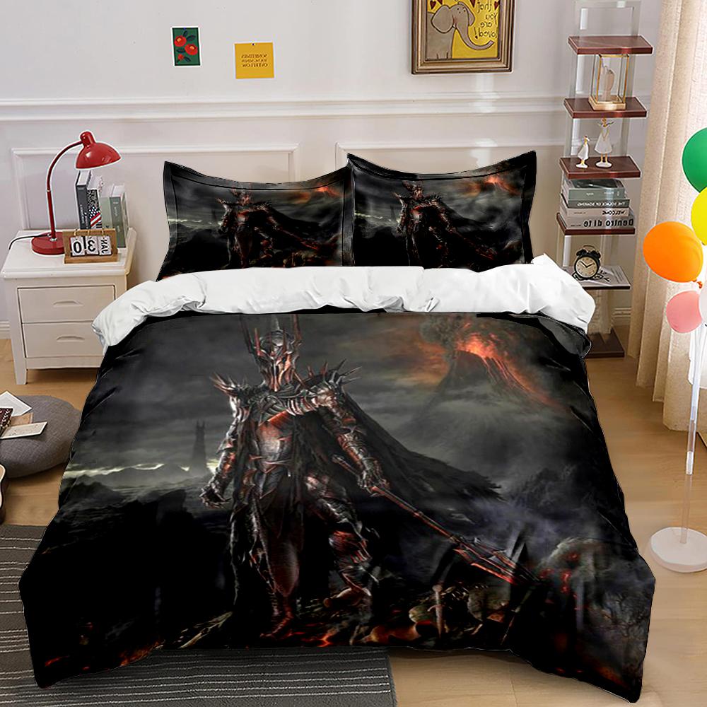 Dark Warrior Bedding Set with Fiery Scene Bedding set (1 duvet cover, 2 pillowcases, duvet not included)